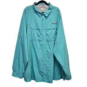 Columbia‎ PFG Omni Shade Fishing Shirt Outdoors Mens Turquoise Long Sleeve Shirt
